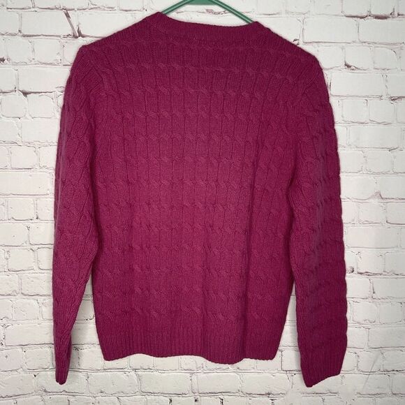 Appleseed's Women's Raspberry 100% Wool Button Front Cable Knit Cardigan Size PM - Picture 2 of 9